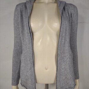 Max Studio gray 100% Cashmere open front hooded cardigan sweater ladies Small
